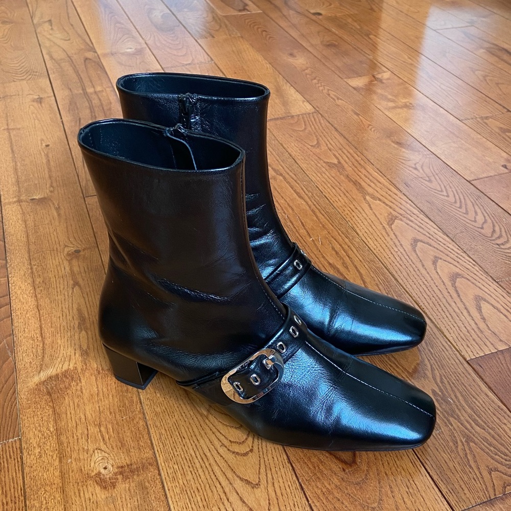 By Far Black leather buckle boots ssense 39
